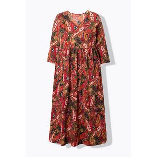 Ulla Popken Maxi Abito Jersey Fantasia Paisley Taglio Svasato Scollo a V Maniche 3/4  