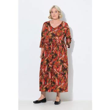 Robe maxi en jersey, motif cachemire, décolleté en V et manches 3/4, coupe évasée