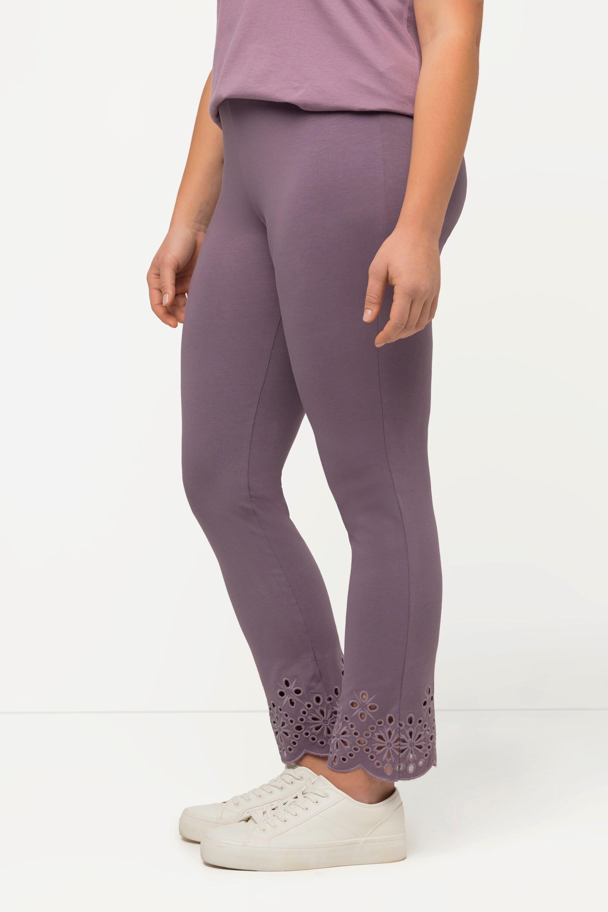 Ulla Popken  Leggings di jersey in cotone biologico con pizzo ricamato 