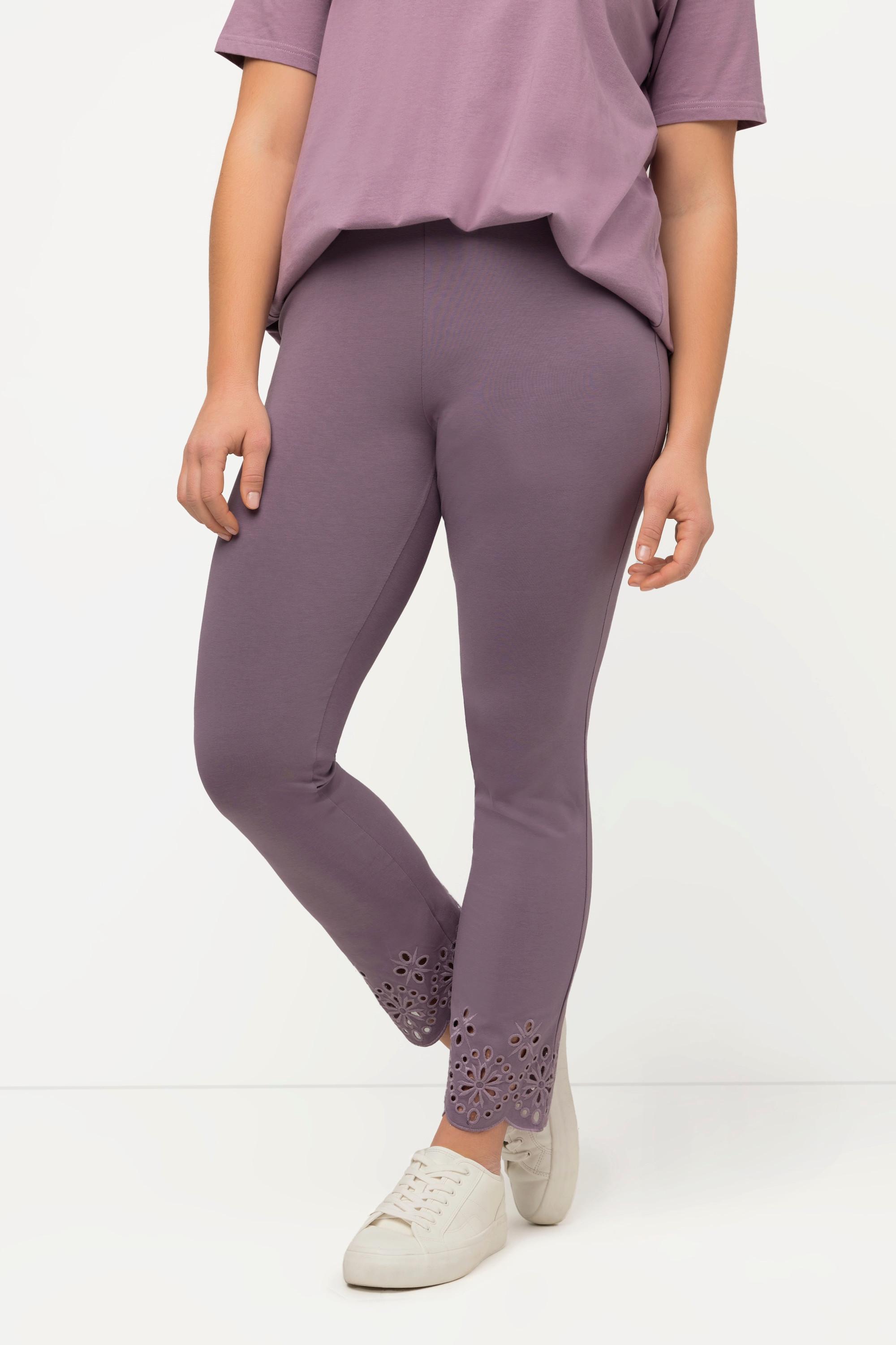 Ulla Popken  Leggings di jersey in cotone biologico con pizzo ricamato 