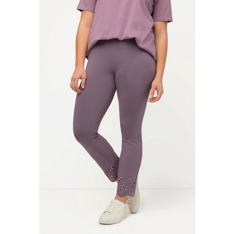 Ulla Popken  Leggings di jersey in cotone biologico con pizzo ricamato 