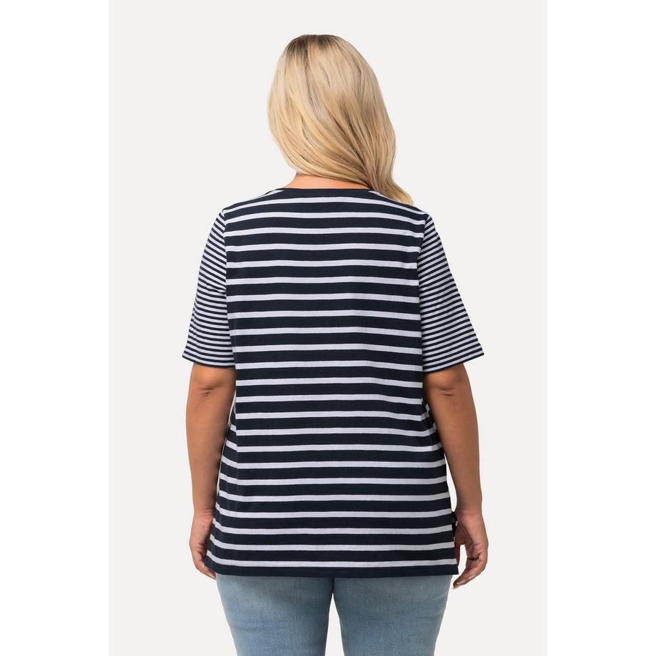 Ulla Popken Maglia Rigata Taglio Svasato Scollo V Mezza Manica  