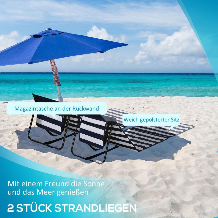 Northio Strandmatte 2Er-Set Faltbar Verstellbar Tragetasche Magazin Tasche Stahl Oxford Blau+Weiß  