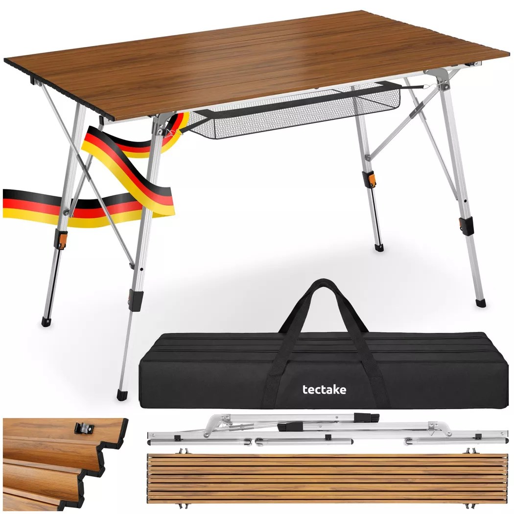 tectake Tina Aluminum Folding Camping Table, Height-Adjustable in Brown