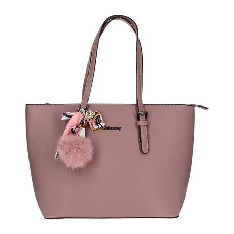 Gallantry  Borsa shopper con pompon e foulard rosa 