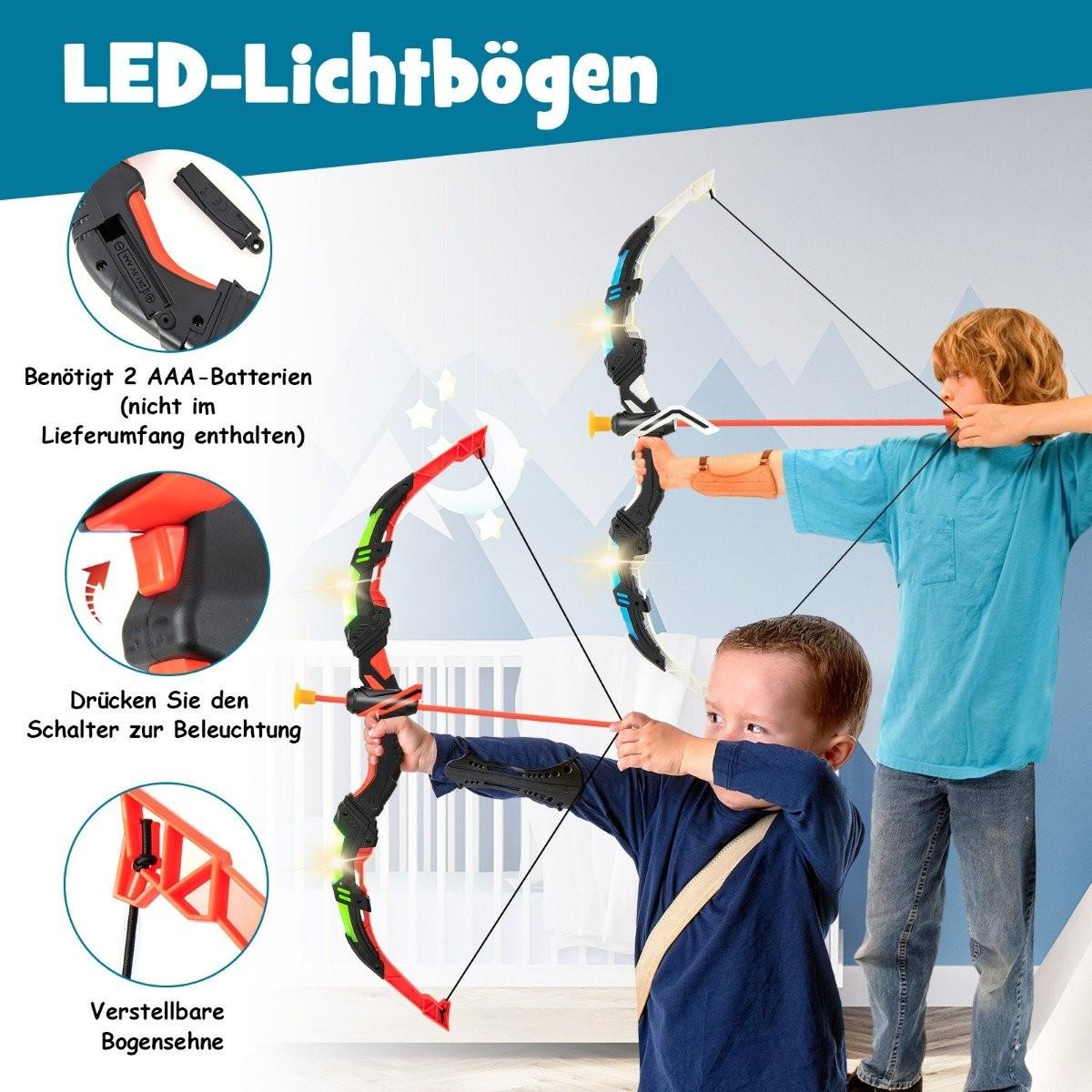 Northix  Ensemble de 2 arcs et flèches pour enfants, ensemble de jouets de tir à l'arc éclairés par LED 