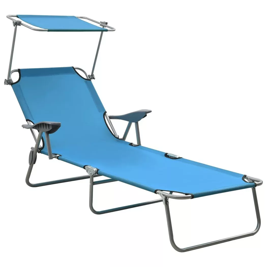 vidaXL Chaise longue avec auvent acier bleu310336
