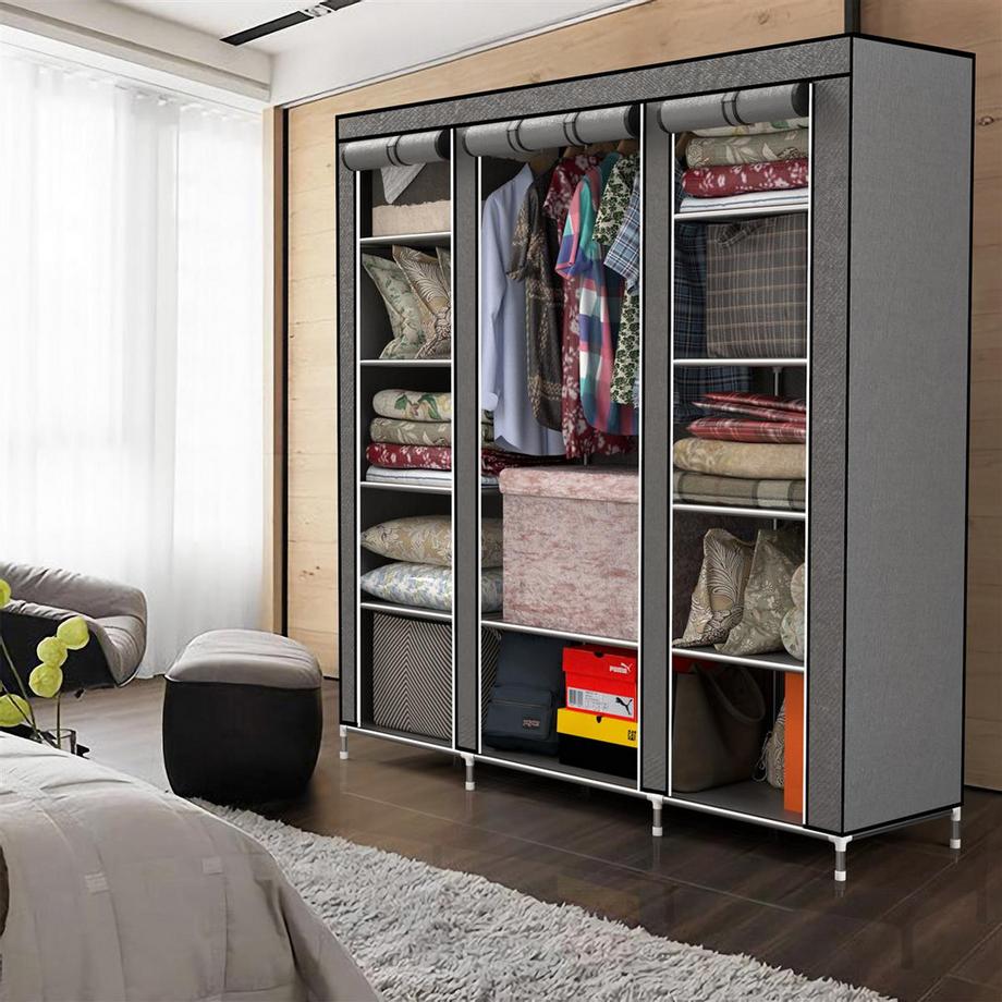 Intirilife Faltbarer Kleiderschrank mit Kleiderstange, Fächern und Seitentasche  