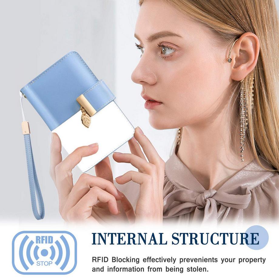 Only-bags.store Leder Portemonnaie RFID Schutz 18 Kartenfächer Reissverschluss Kette Lanyard  