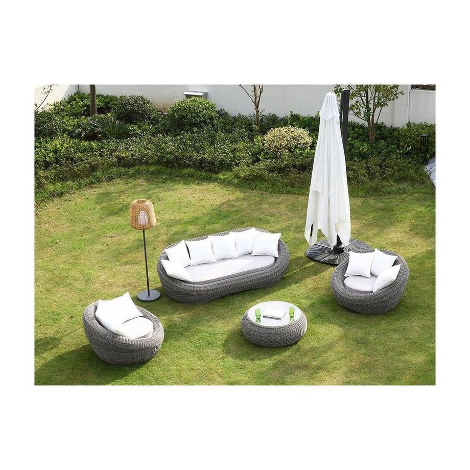 Vente-unique Garten-Sitzgruppe Polyrattan: Sofa, 2 Sessel + Tisch - Grau - WHITEHEAVEN von MYLIA  