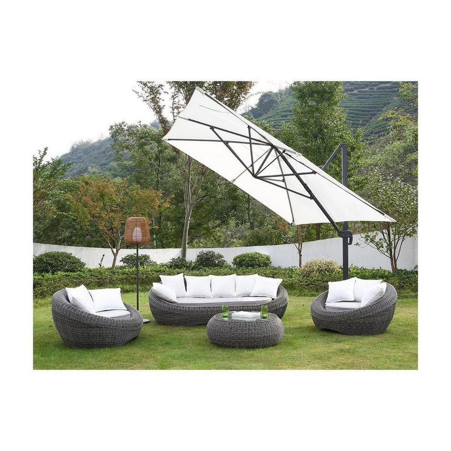 Vente-unique Garten-Sitzgruppe Polyrattan: Sofa, 2 Sessel + Tisch - Grau - WHITEHEAVEN von MYLIA  