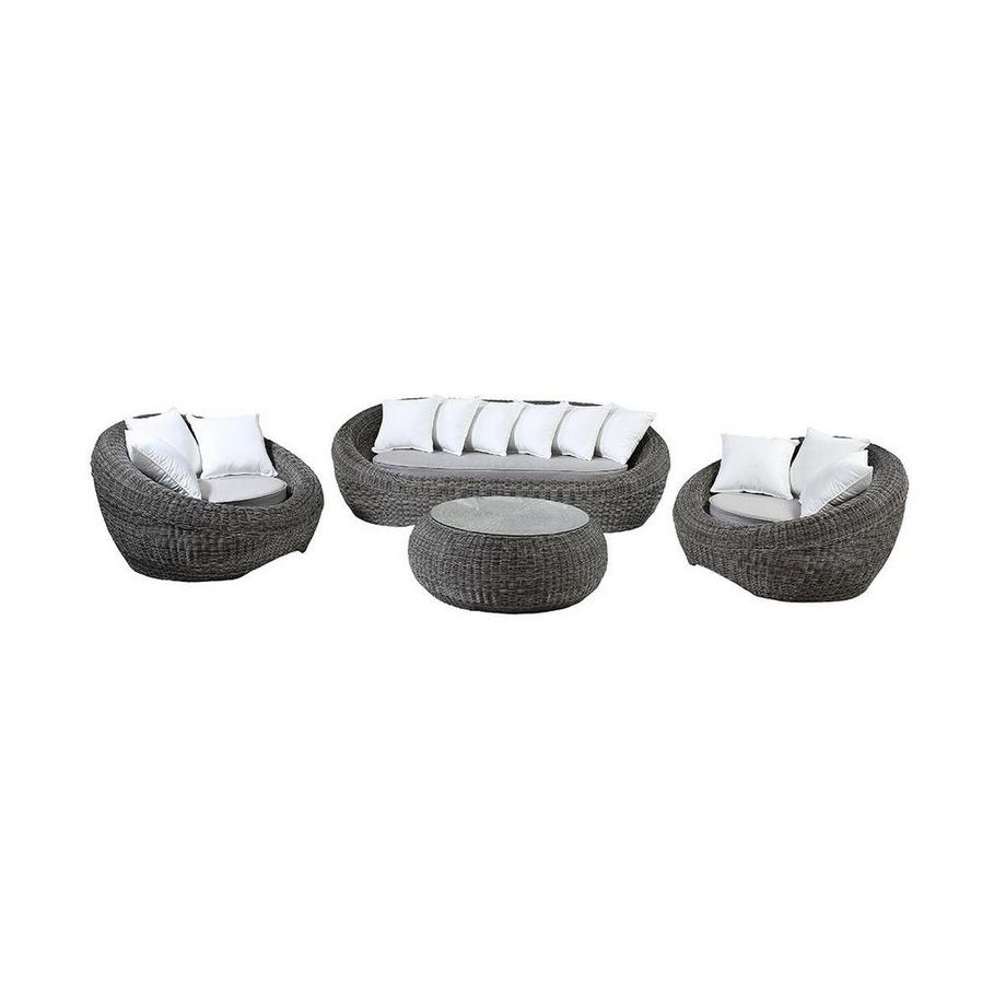 Vente-unique Garten-Sitzgruppe Polyrattan: Sofa, 2 Sessel + Tisch - Grau - WHITEHEAVEN von MYLIA  