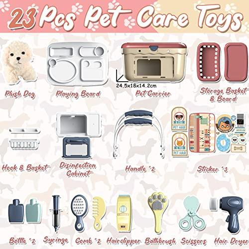 Activity-board  Pet Care jouet chien mallette de médecin enfants, 23 pièces jouet vétérinaire avec chien en peluche et mallette de vétérinaire pour traitement et soins 