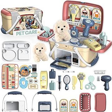 Pet Care Hundespielzeug Arztkoffer Kinder, 23 Stück Tierarztspielzeug mit Plüschhund und Tierarztkoffer für Behandlung & Pflege
