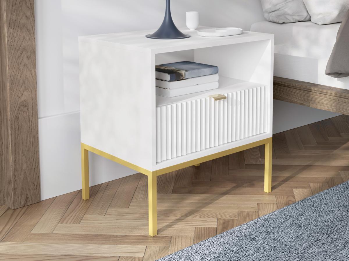 Vente-unique Lot de 2 tables de chevet 1 tiroir et 1 niche - Blanc et doré - LIOUBA de Pascal Morabito  