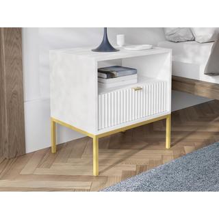 Vente-unique Lot de 2 tables de chevet 1 tiroir et 1 niche - Blanc et doré - LIOUBA de Pascal Morabito  