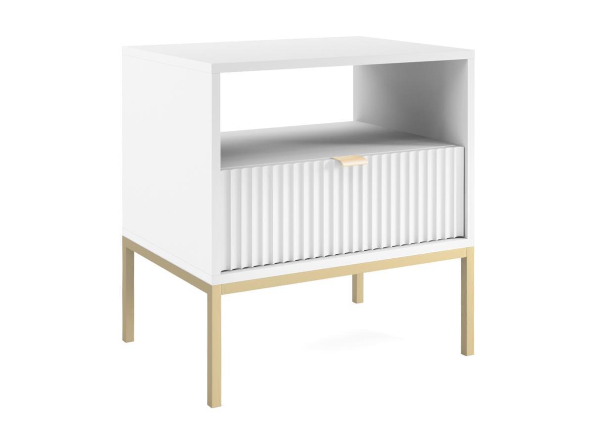 Vente-unique Lot de 2 tables de chevet 1 tiroir et 1 niche - Blanc et doré - LIOUBA de Pascal Morabito  
