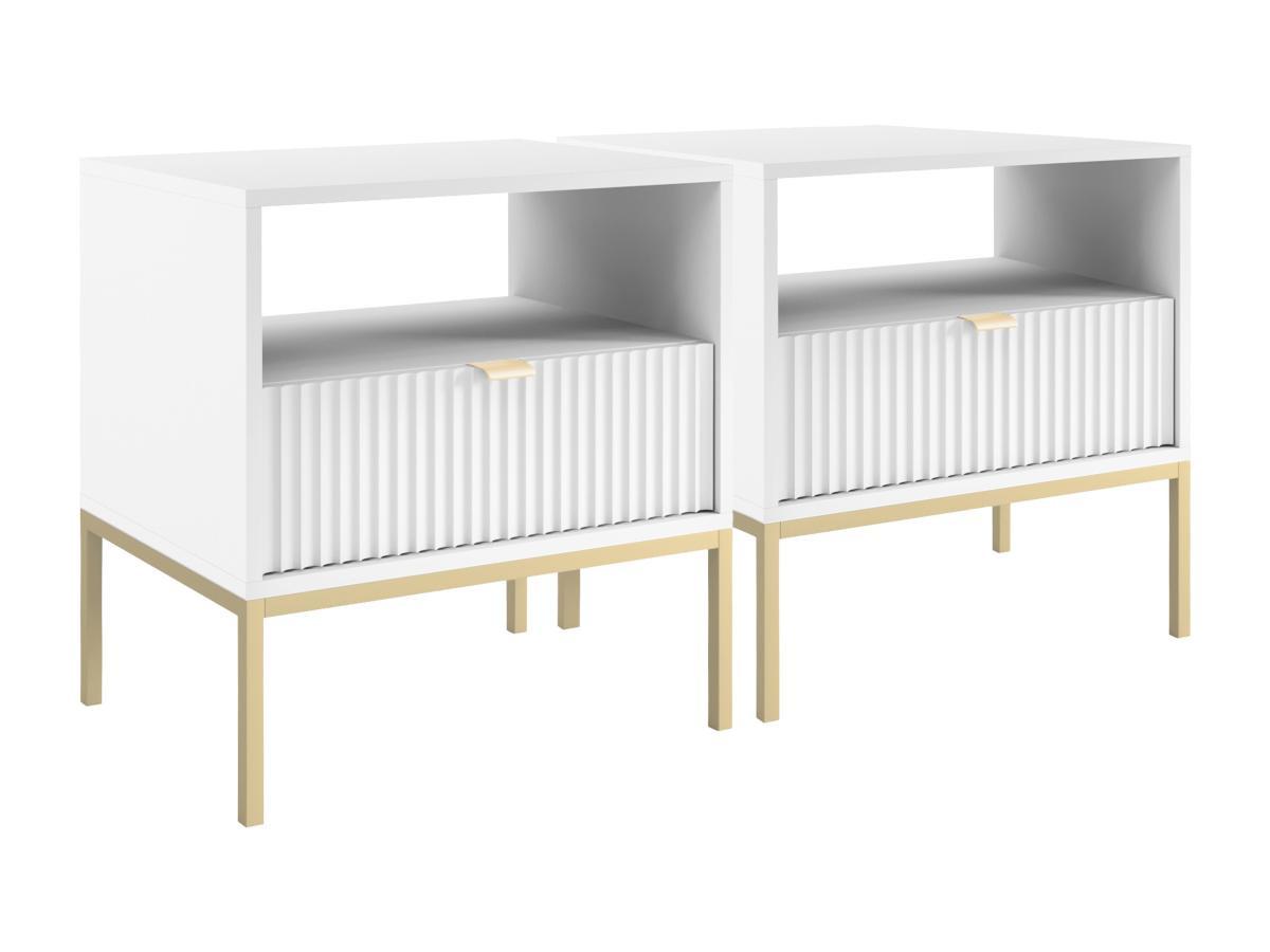 Vente-unique Lot de 2 tables de chevet 1 tiroir et 1 niche - Blanc et doré - LIOUBA de Pascal Morabito  