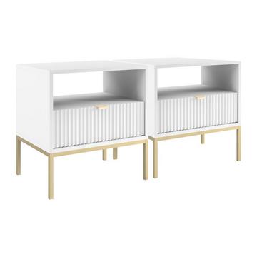 Comodino 1 cassetto e 1 nicchia Bianco e Dorato - Lotto di 2 - LIOUBA di PASCAL MORABITO