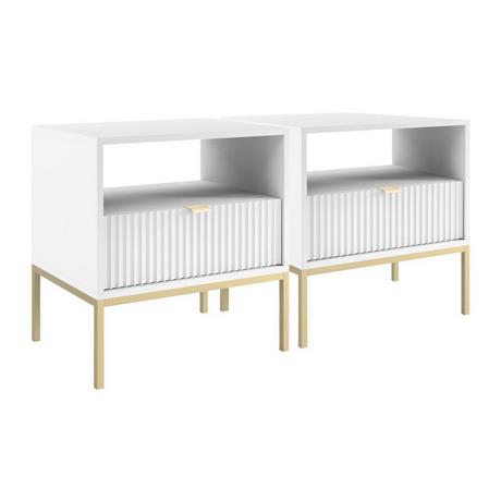 Vente-unique Lot de 2 tables de chevet 1 tiroir et 1 niche - Blanc et doré - LIOUBA de Pascal Morabito  