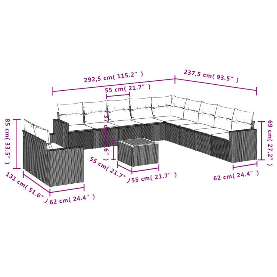 VidaXL Ensemble de canapés de jardin rotin synthétique  