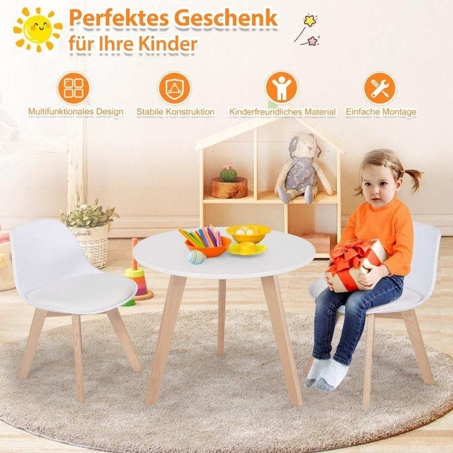 Northix  3 pièces. Groupe de sièges pour enfants avec table ronde et 2 chaises rembourrées pour les petits enfants de 3 à 8 ans. 