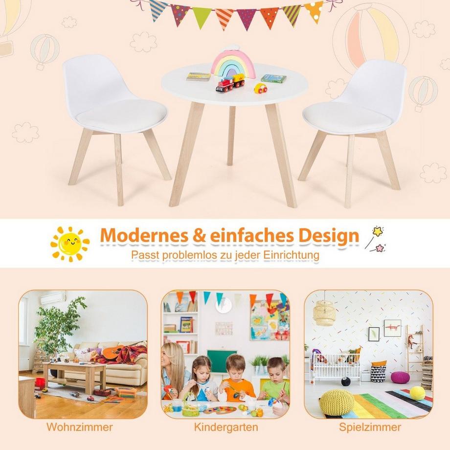 Northix  3 pièces. Groupe de sièges pour enfants avec table ronde et 2 chaises rembourrées pour les petits enfants de 3 à 8 ans. 