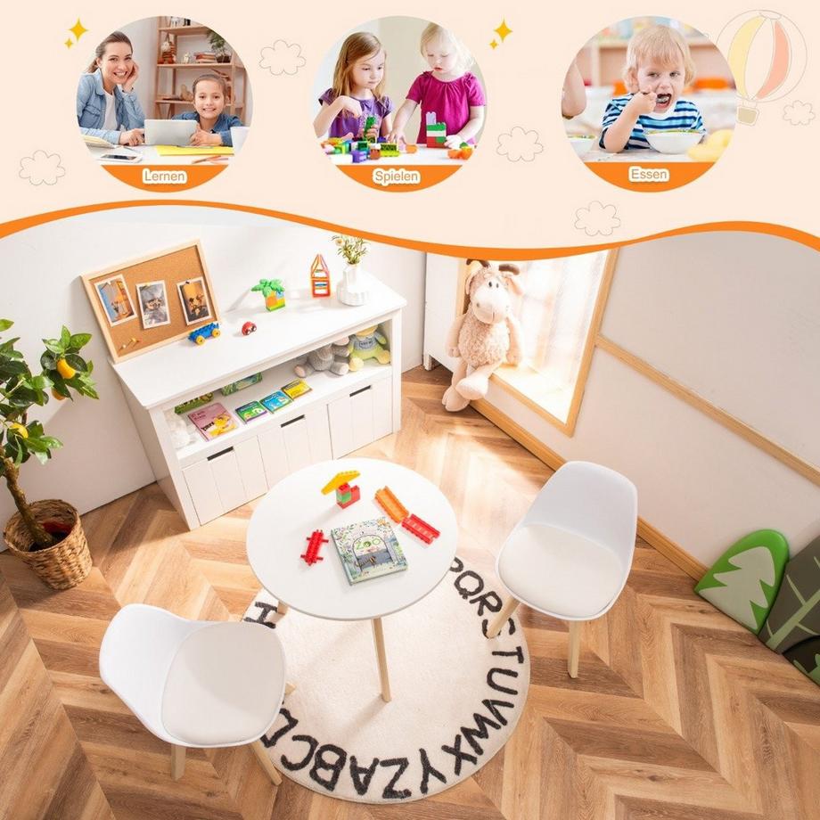 Northix  3 pièces. Groupe de sièges pour enfants avec table ronde et 2 chaises rembourrées pour les petits enfants de 3 à 8 ans. 