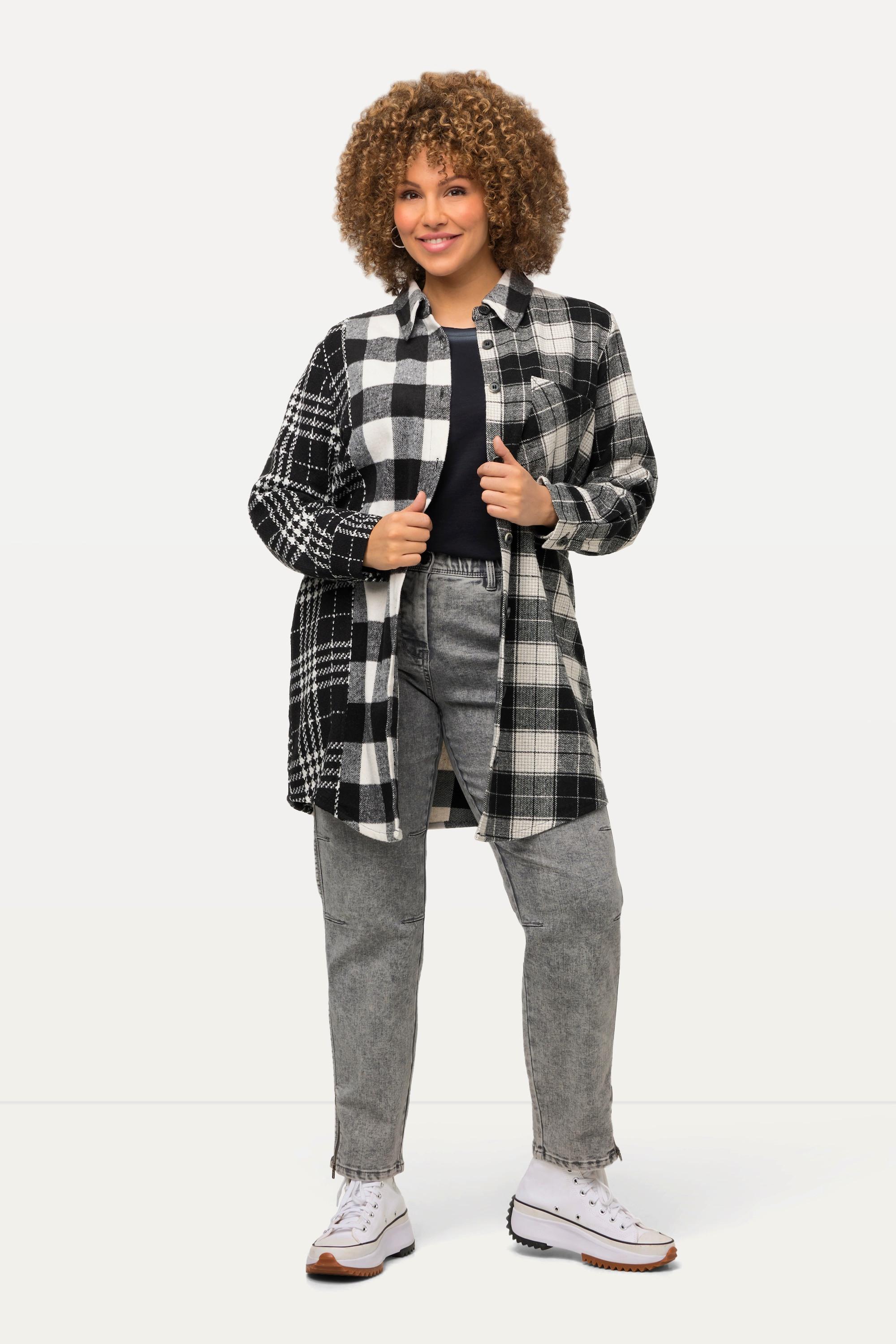 Ulla Popken Karo-Shaket Hemdkragen Langarm  