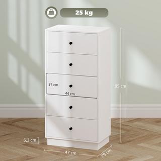 Northio Commode, buffet avec 5 tiroirs, armoire en bois, armoire de rangement de style moderne, armoire à tiroirs, commode pour salon, chambre à coucher, couloir, 47 x 29 x 95 cm, blanc  