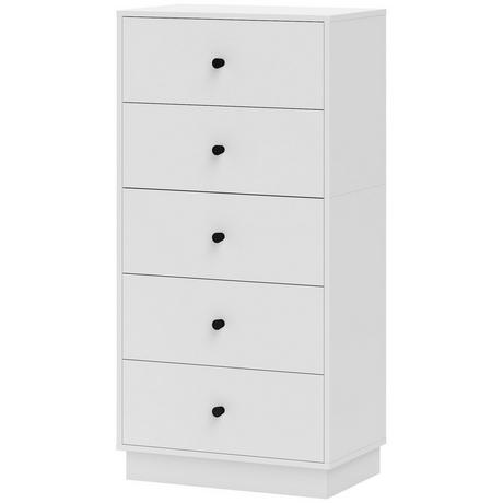 Northio Commode, buffet avec 5 tiroirs, armoire en bois, armoire de rangement de style moderne, armoire à tiroirs, commode pour salon, chambre à coucher, couloir, 47 x 29 x 95 cm, blanc  