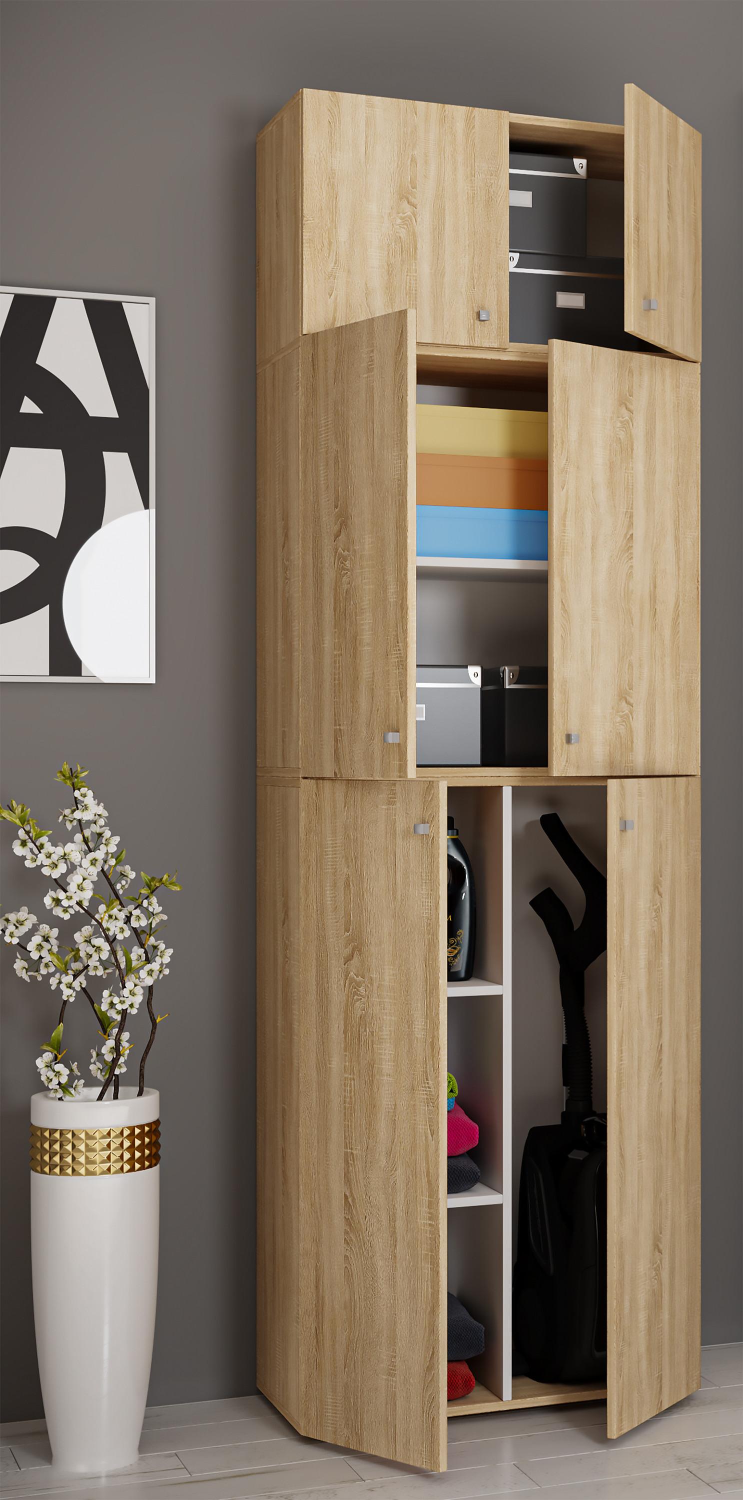 VCM Holz Besenschrank Staubsauger Putzschrank Haushaltsschrank Drehtüren Lona A  
