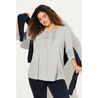 Ulla Popken  Shirt, Falten, Perlen, A-Linie, Langarm 