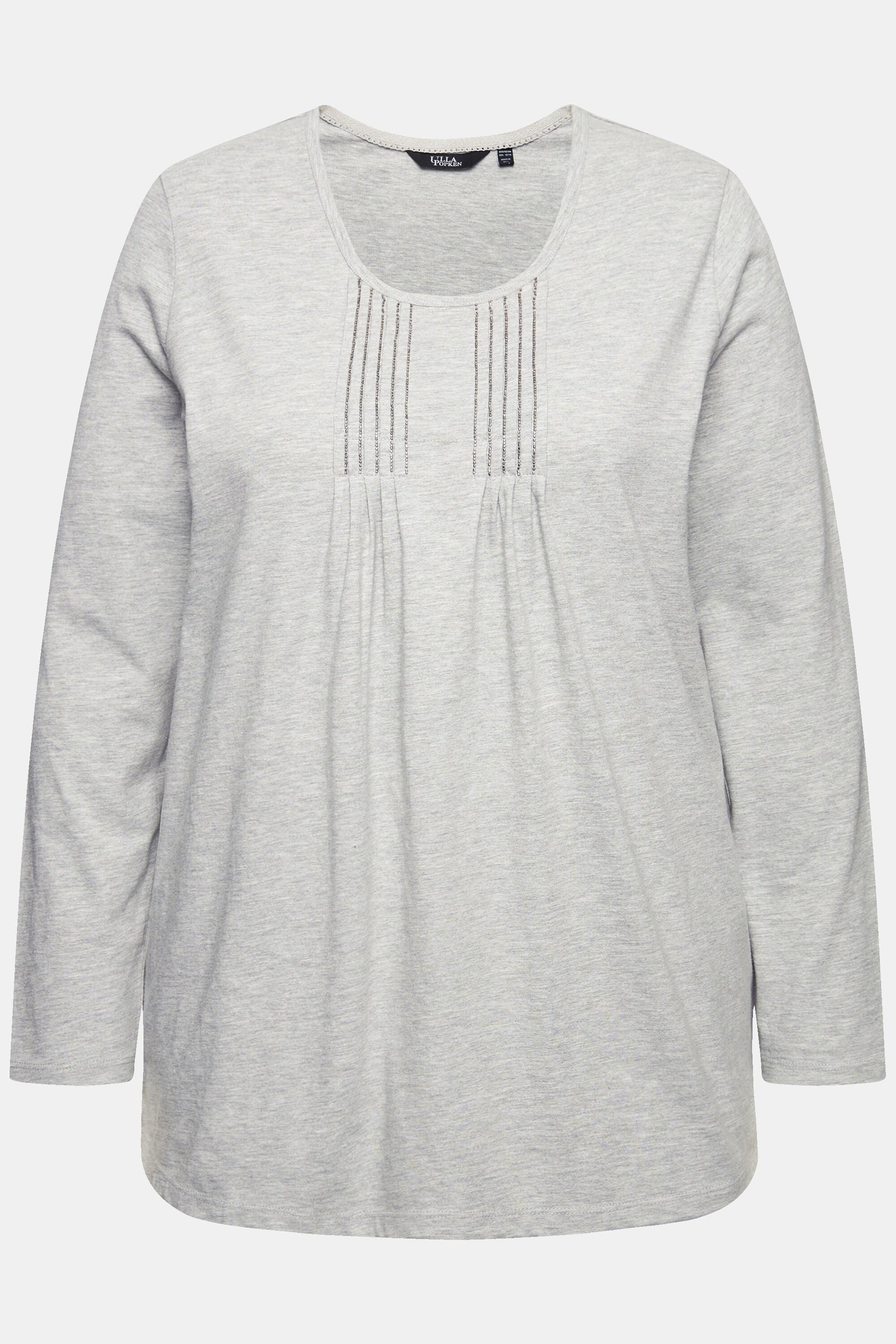 Ulla Popken  Shirt, Falten, Perlen, A-Linie, Langarm 