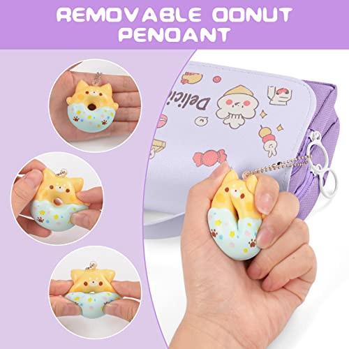 Only-bags.store Trousse à crayons à 3 compartiments, trousse de papeterie , jolie trousse à crayons donuts pour écolier ado  