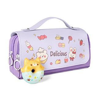 Only-bags.store Trousse à crayons à 3 compartiments, trousse de papeterie , jolie trousse à crayons donuts pour écolier ado  