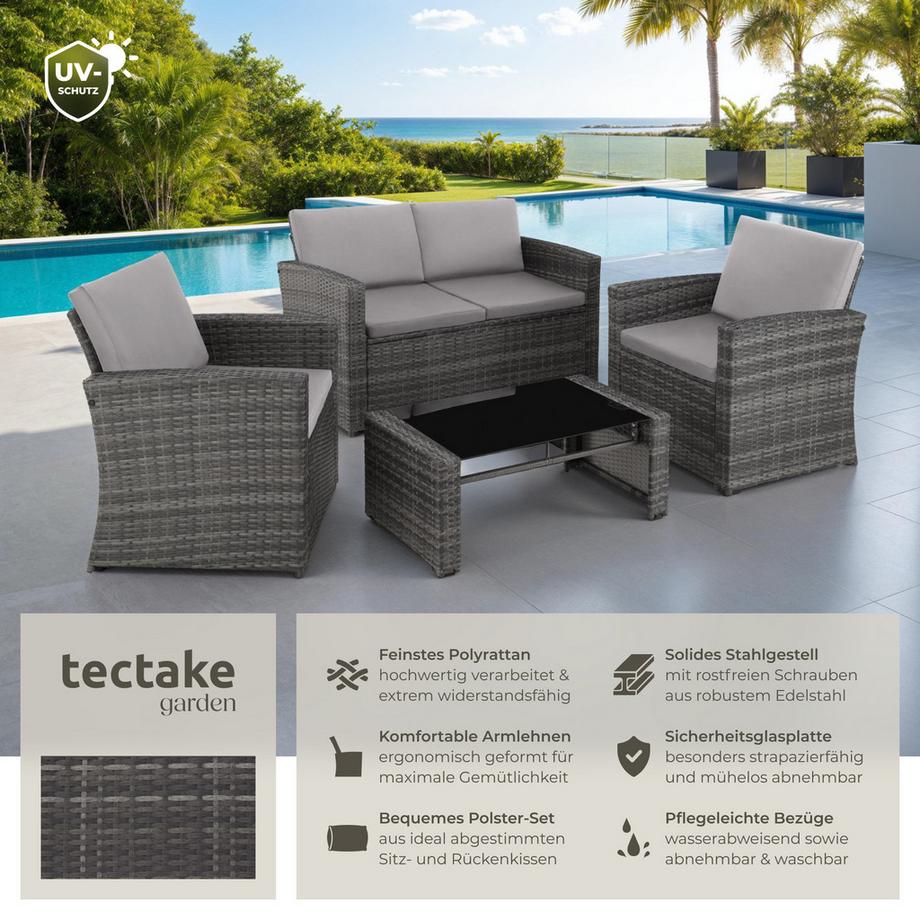 Tectake Canapé de jardin lounge en rotin JESOLO pour 4 personnes  