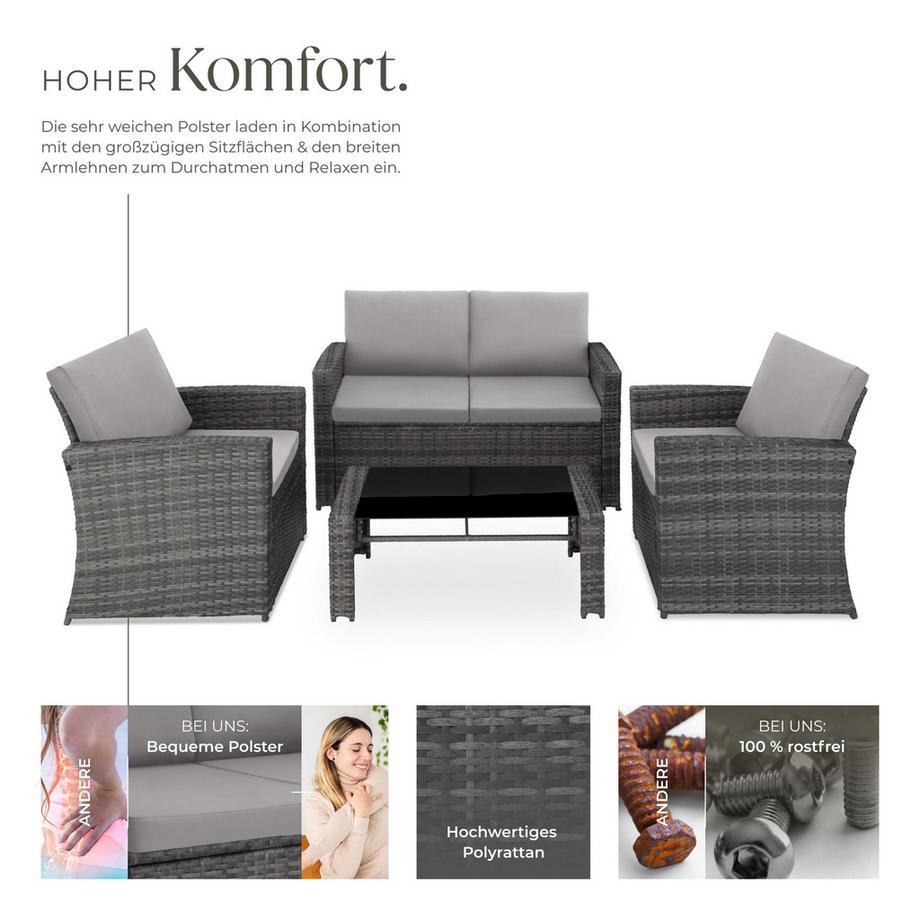 Tectake Canapé de jardin lounge en rotin JESOLO pour 4 personnes  