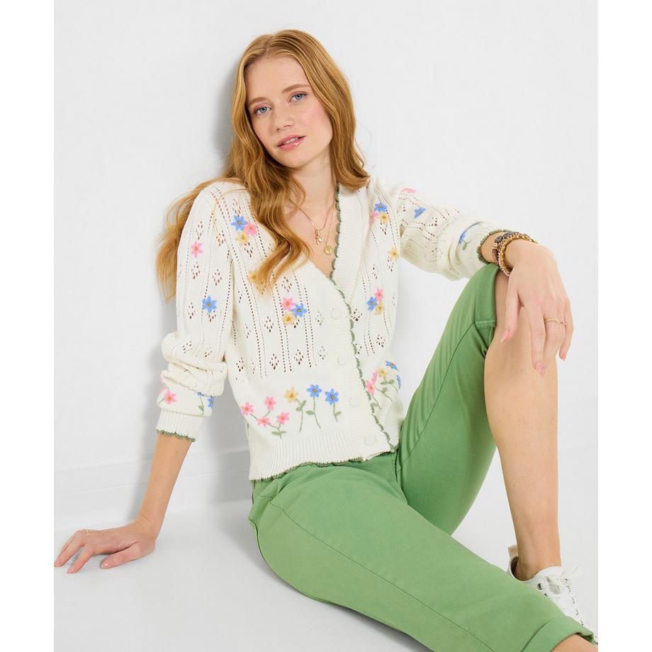 Lochstrick-Strickjacke mit Muschelsaum