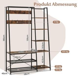 Northix Appendiabiti 5 in 1 con panca per scarpe, 9 ganci, 5 ripiani laterali e 2 ripiani in filo metallico  
