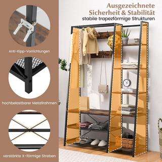 Northix Appendiabiti 5 in 1 con panca per scarpe, 9 ganci, 5 ripiani laterali e 2 ripiani in filo metallico  