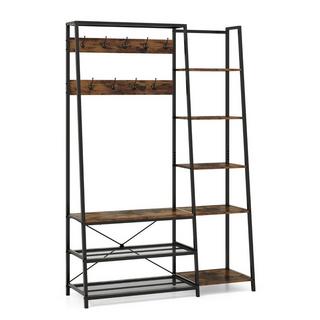 Northix Appendiabiti 5 in 1 con panca per scarpe, 9 ganci, 5 ripiani laterali e 2 ripiani in filo metallico  