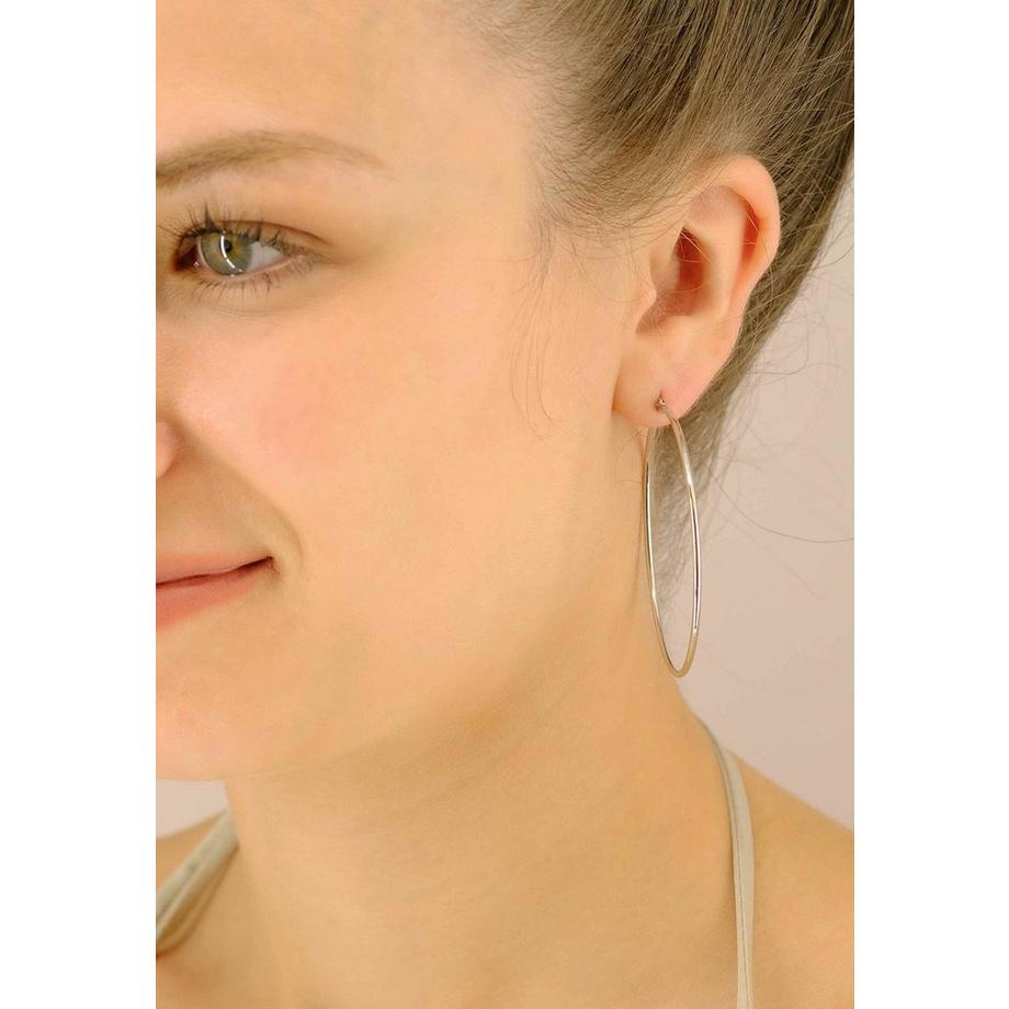 MUAU Schmuck  Créoles or blanc 750 fil rond 50mm 