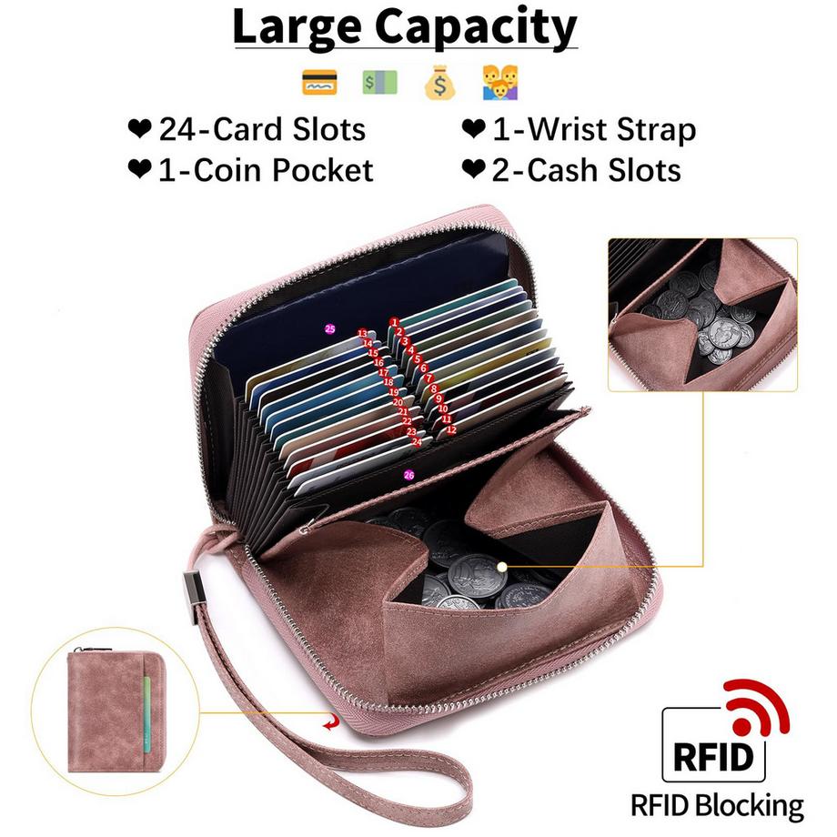 Only-bags.store Brieftasche Leder RFID-Schutz Kreditkartenetui, Brieftasche mit Reißverschluss, Brieftasche im Orgelstil  