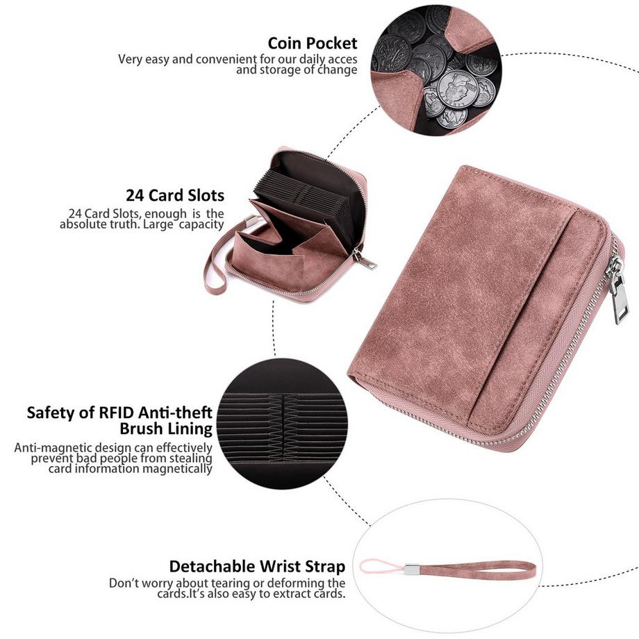 Only-bags.store Brieftasche Leder RFID-Schutz Kreditkartenetui, Brieftasche mit Reißverschluss, Brieftasche im Orgelstil  