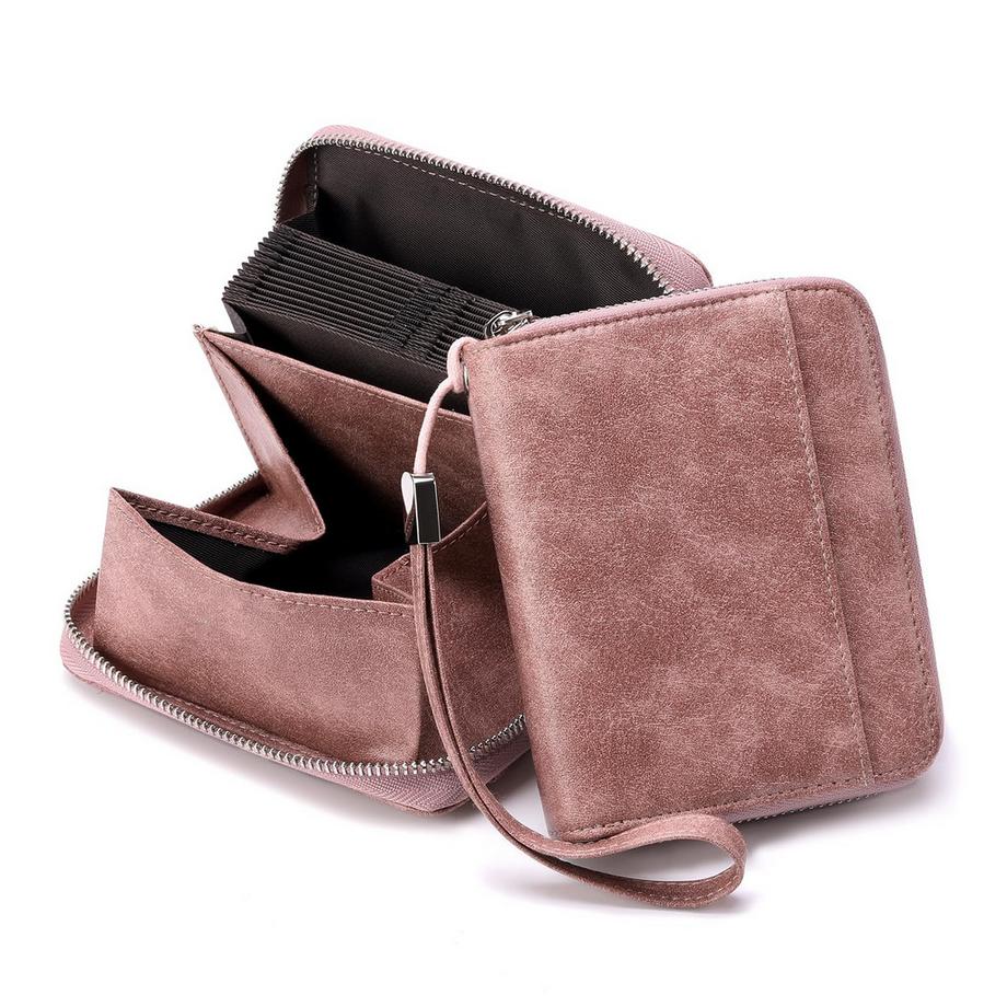 Brieftasche Leder RFID-Schutz Kreditkartenetui, Brieftasche mit Reißverschluss, Brieftasche im Orgelstil