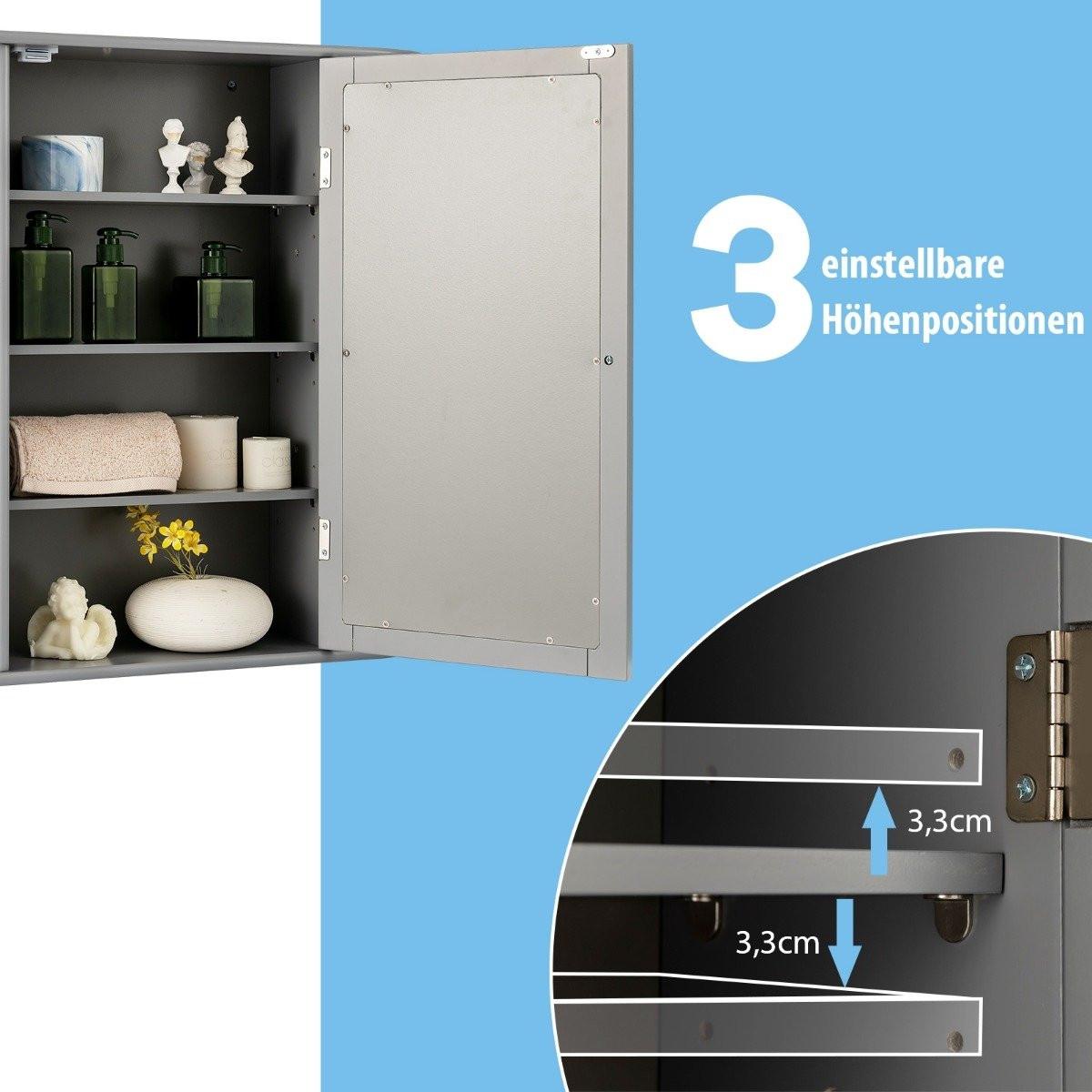 Northix Meuble de salle de bain avec miroir, meuble mural en bois pour salle de bain 66 x 16,7 x 63 cm gris  