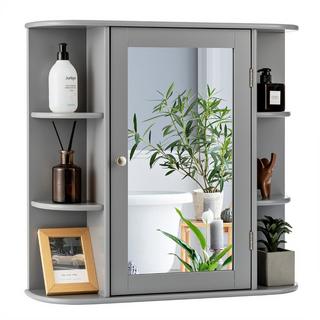 Northix Meuble de salle de bain avec miroir, meuble mural en bois pour salle de bain 66 x 16,7 x 63 cm gris  