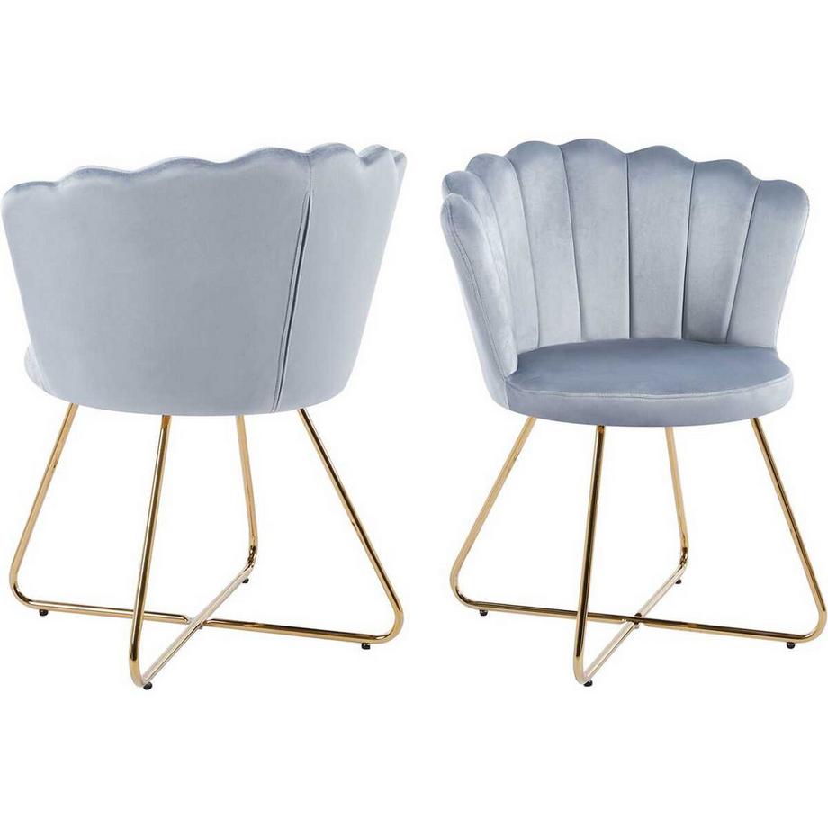 mutoni Sedia Shell Vlonit velluto metallo grigio chiaro oro (set di 2)  