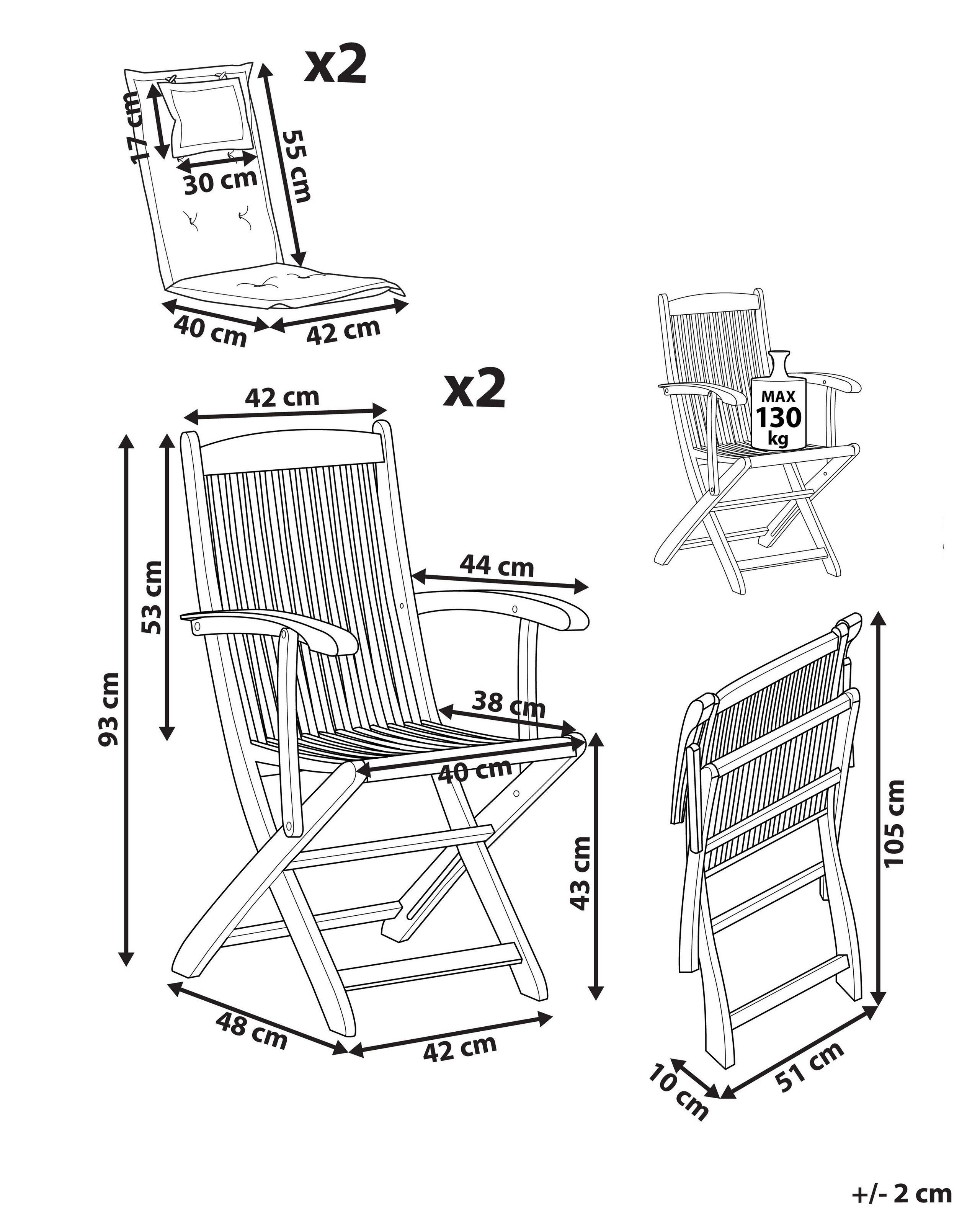 Beliani Lot de 2 chaises de jardin avec coussins en Acacia Traditionnel MAUI  